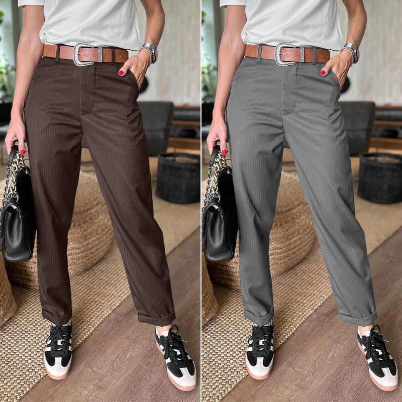 Bella | Pantalon galbant rayé