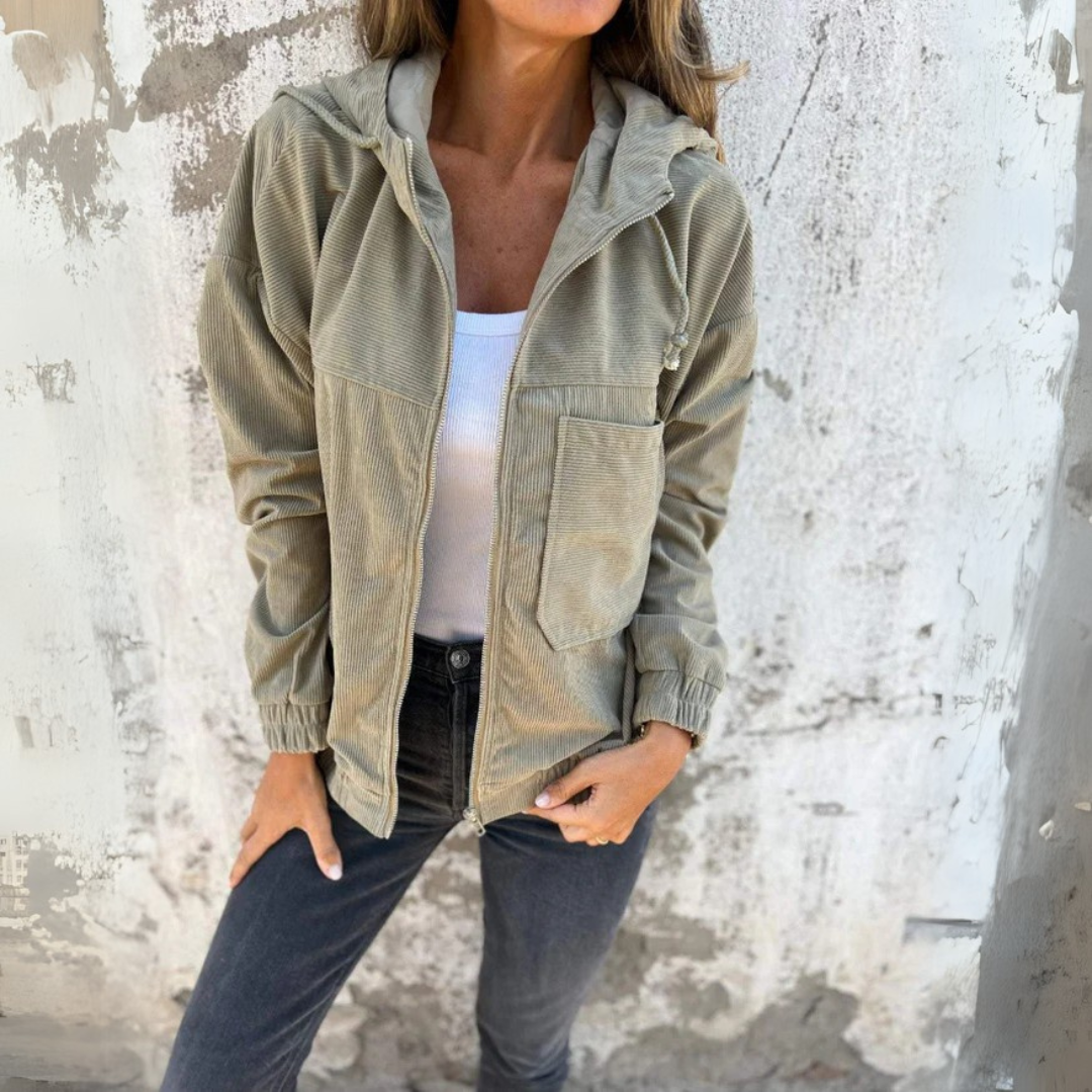 Ella | Veste à capuche zippée en velours côtelé