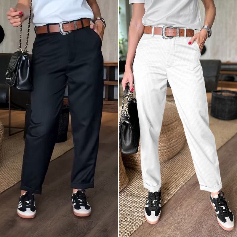 Bella | Pantalon galbant rayé