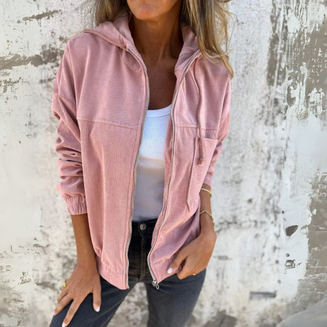 Ella | Veste à capuche zippée en velours côtelé