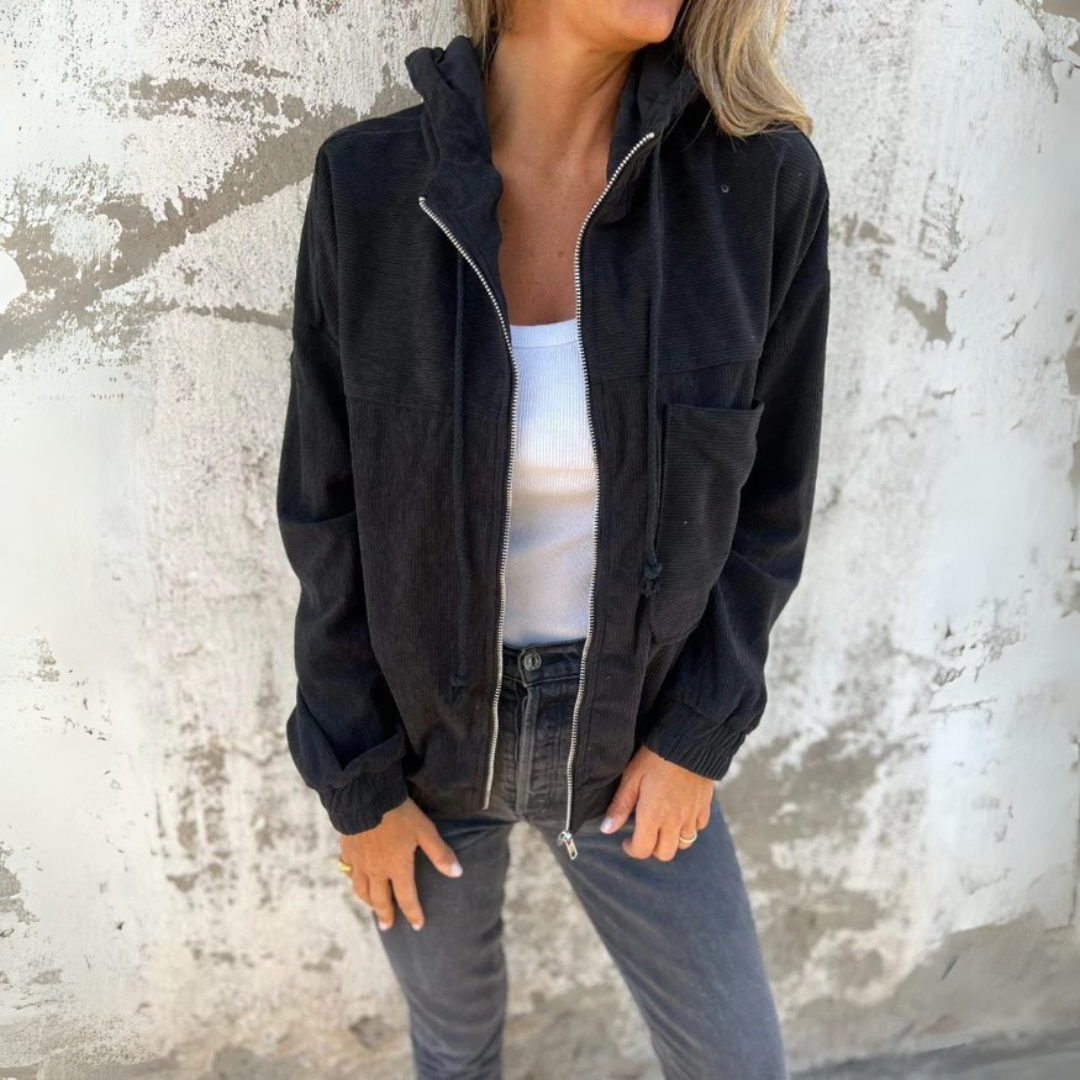 Ella | Veste à capuche zippée en velours côtelé